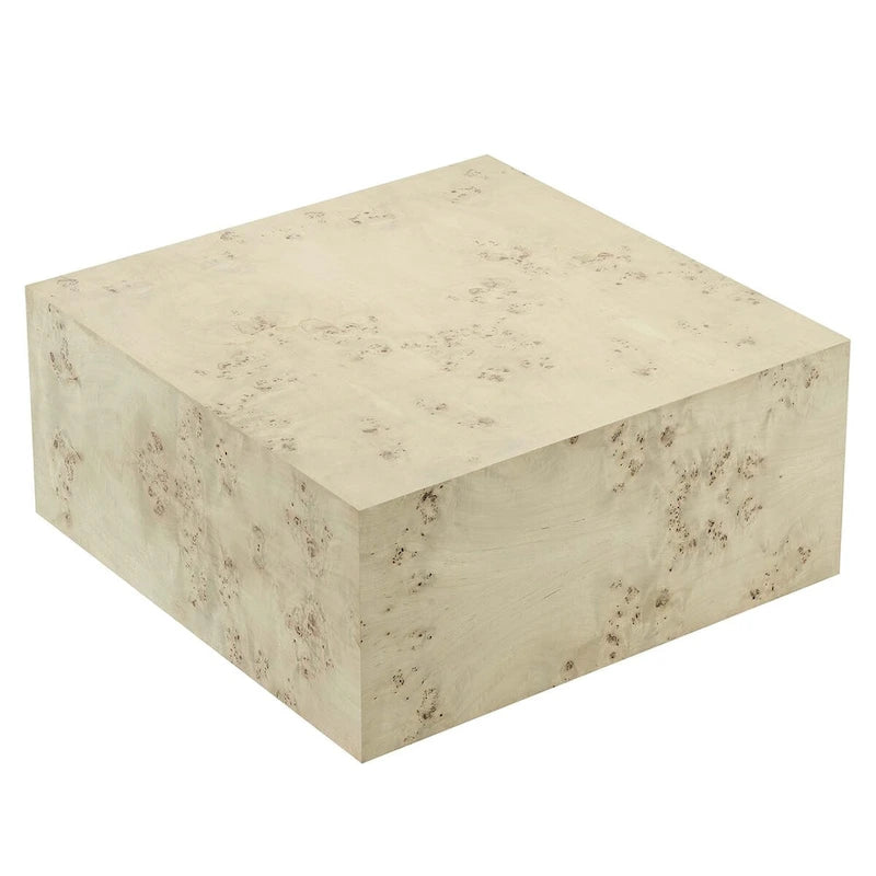 Table basse carrée de 36" en loupe de bois | Structure MDF | Capacité de 200 kg, Aucun assemblage requis
