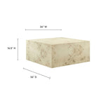 Table basse carrée de 36" en loupe de bois | Structure MDF | Capacité de 200 kg, Aucun assemblage requis