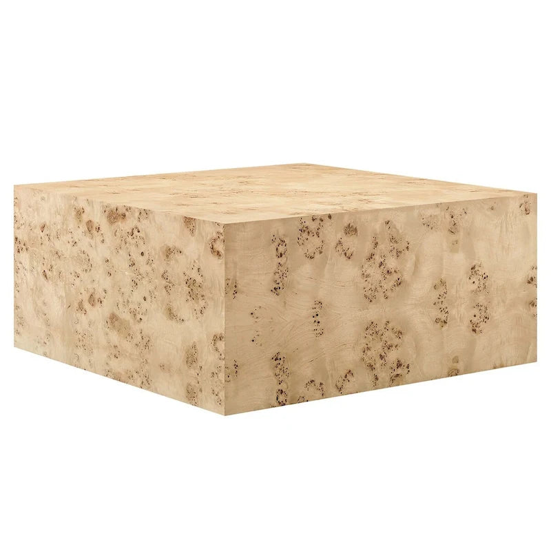 Table basse carrée de 36" en loupe de bois | Structure MDF | Capacité de 200 kg, Aucun assemblage requis