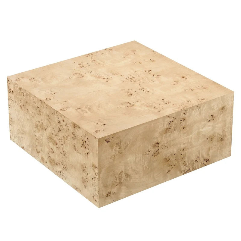 Table basse carrée de 36" en loupe de bois | Structure MDF | Capacité de 200 kg, Aucun assemblage requis