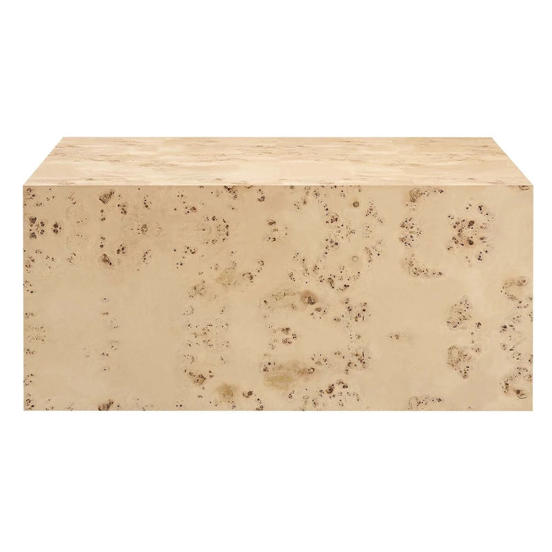 Table basse carrée de 36" en loupe de bois | Structure MDF | Capacité de 200 kg, Aucun assemblage requis