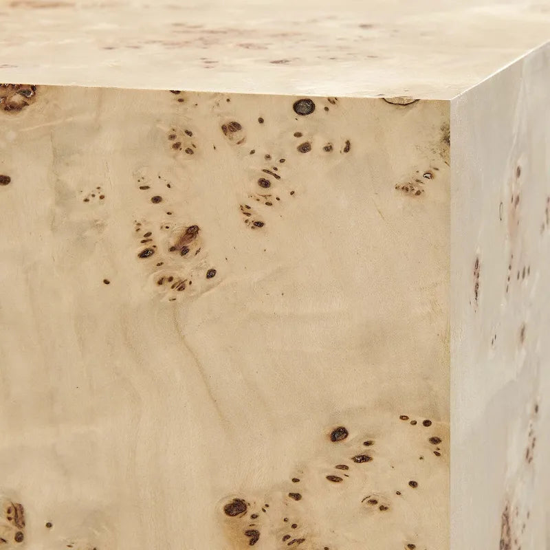 Table basse carrée de 36" en loupe de bois | Structure MDF | Capacité de 200 kg, Aucun assemblage requis