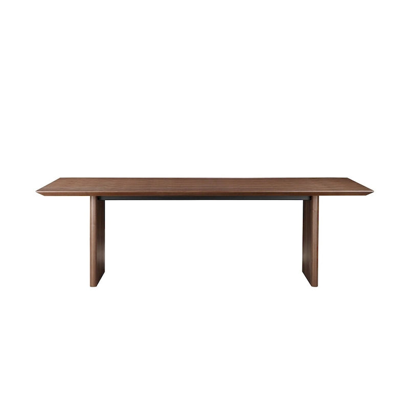 Table de salle à manger rectangulaire 2,39 m | Pieds larges en panneau | Placage en bois de noyer brun, 8-10 places