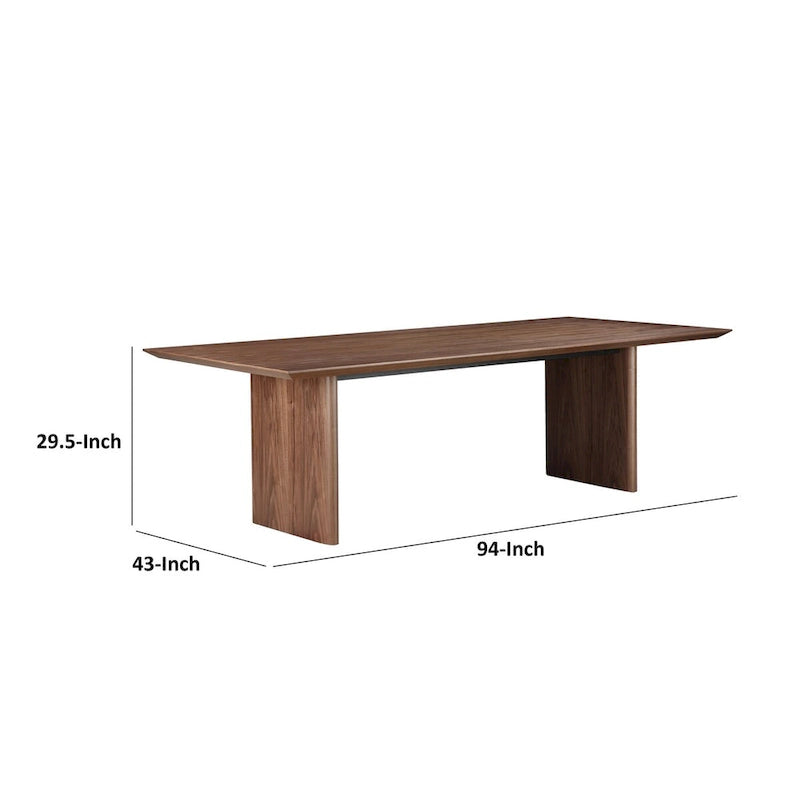 Table de salle à manger rectangulaire 2,39 m | Pieds larges en panneau | Placage en bois de noyer brun, 8-10 places