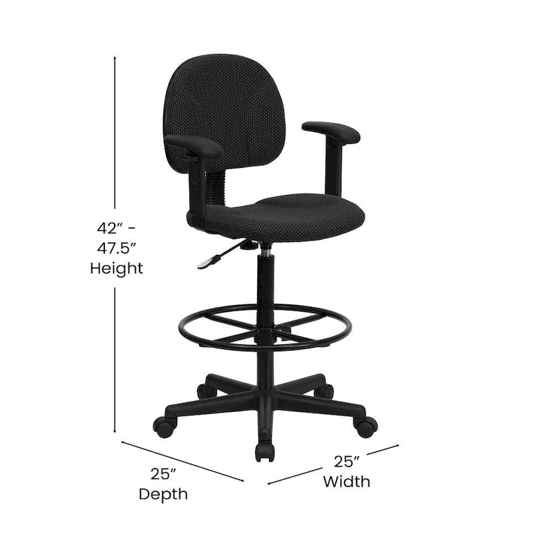Chaise de bureau à dossier haut en tissu avec accoudoirs (Vérins : 22,5-27H ou 26-30,5H)