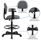 Chaise de bureau à dossier haut en tissu avec accoudoirs (Vérins : 22,5-27H ou 26-30,5H)