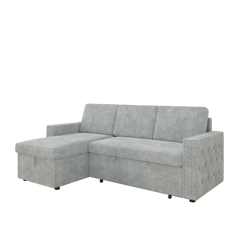 Canapé convertible avec méridienne de rangement, Chenille - Gris clair