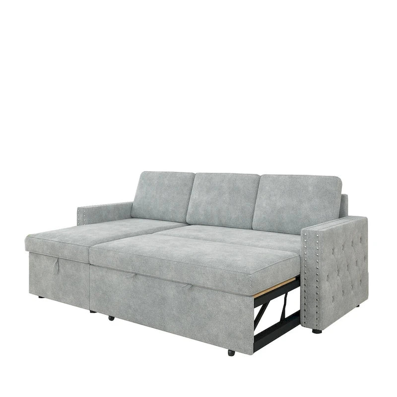 Canapé convertible avec méridienne de rangement, Chenille - Gris clair