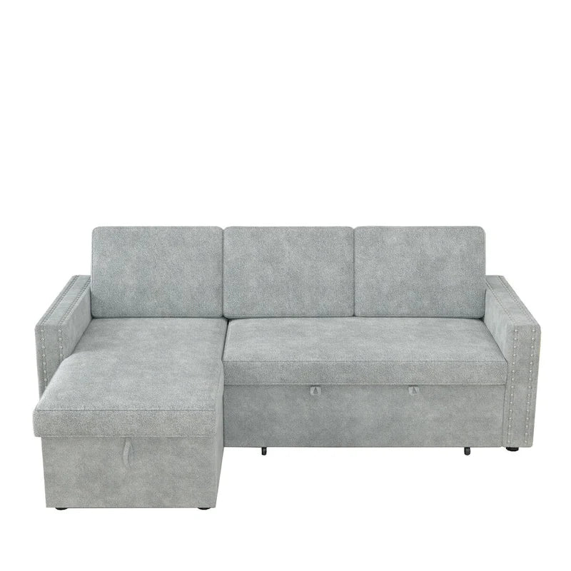 Canapé convertible avec méridienne de rangement, Chenille - Gris clair