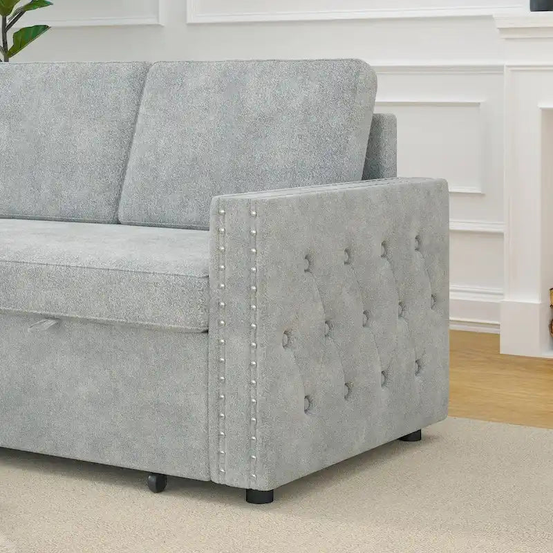 Canapé convertible avec méridienne de rangement, Chenille - Gris clair