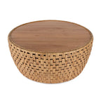Table basse ronde en rotin en forme de tambour | Table d'appoint bohème tressée pour salon