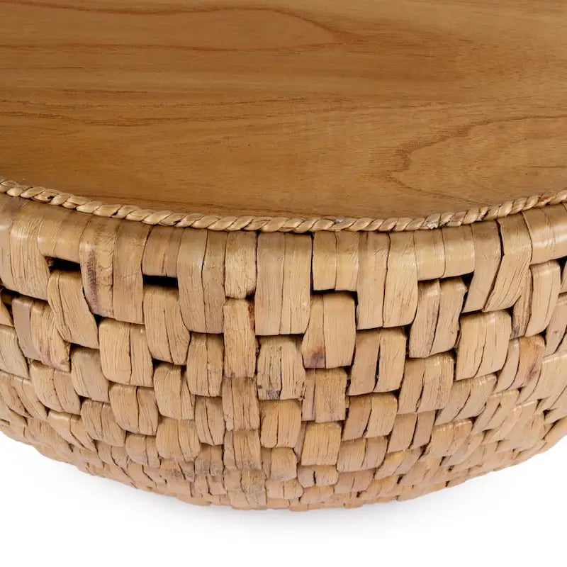 Table basse ronde en rotin en forme de tambour | Table d'appoint bohème tressée pour salon