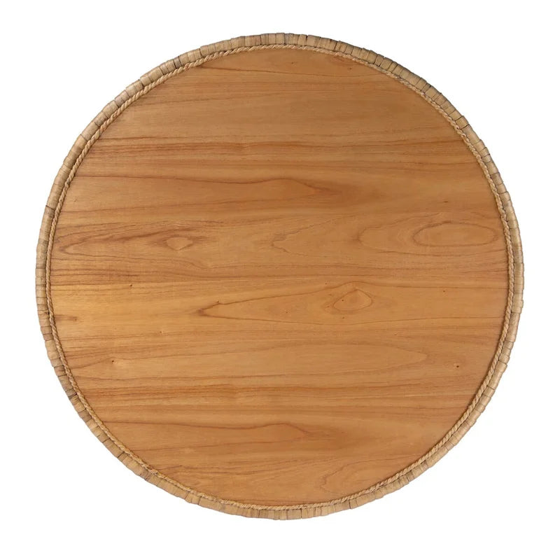 Table basse ronde en rotin en forme de tambour | Table d'appoint bohème tressée pour salon