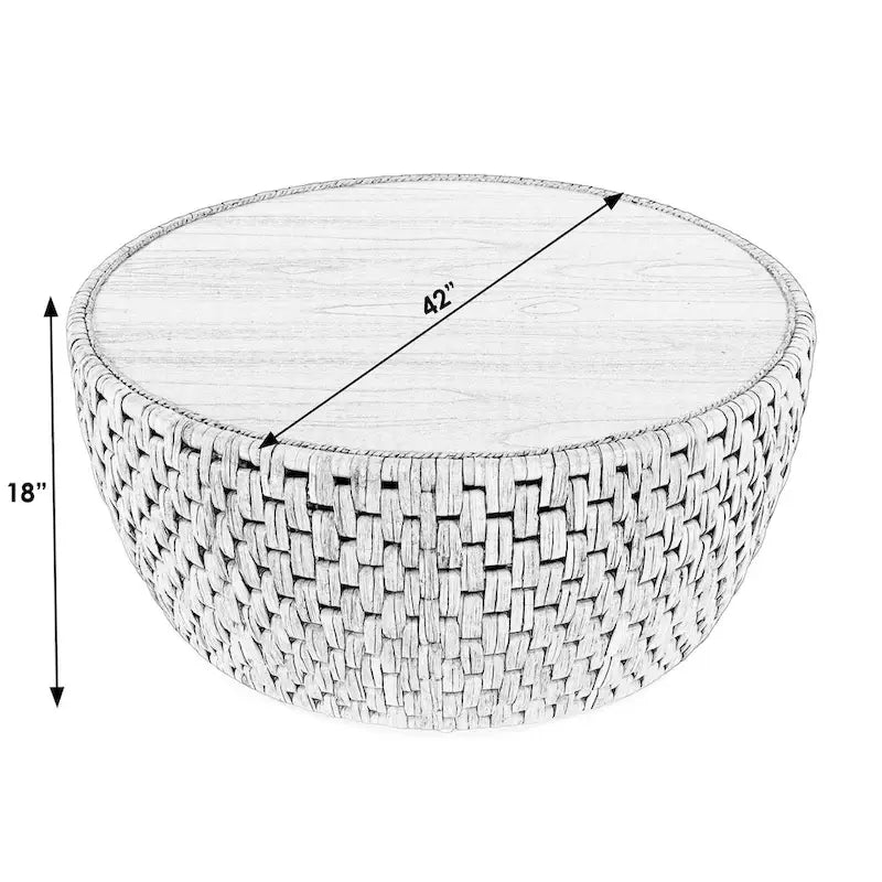 Table basse ronde en rotin en forme de tambour | Table d'appoint bohème tressée pour salon