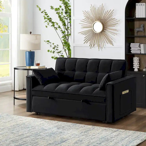 Canapé-lit convertible 4-en-1 – Causeuse en velours – Lit d'appoint avec dossier inclinable, 2 poches latérales