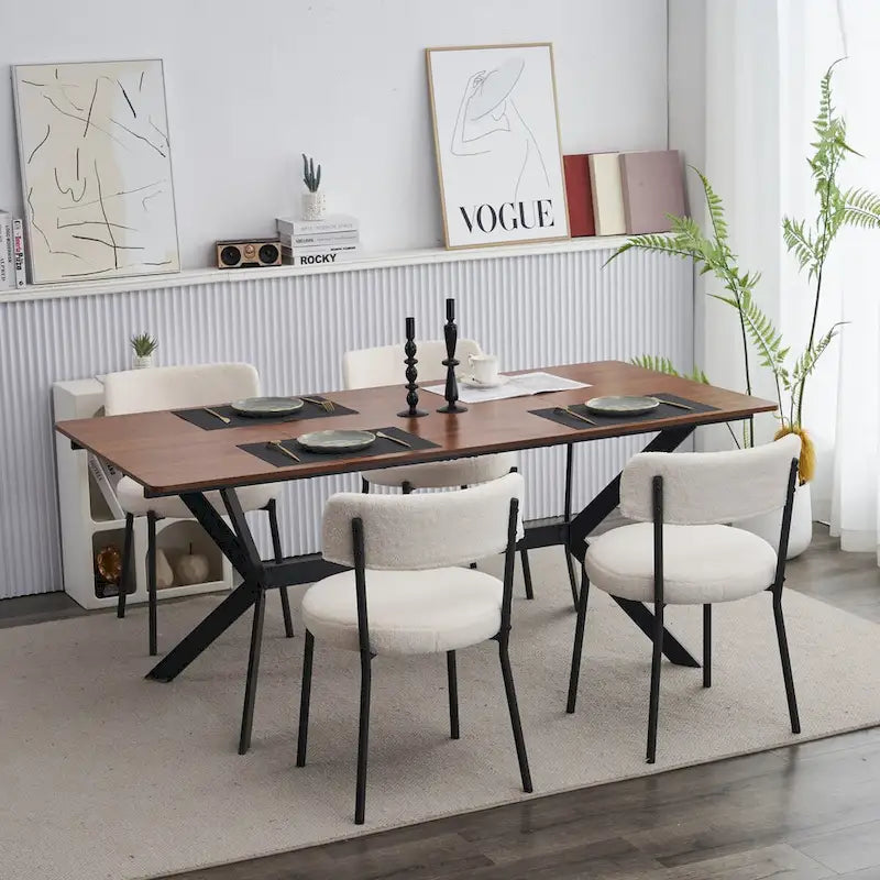 Ensemble de 4 chaises en tissu peluche avec cadre en métal