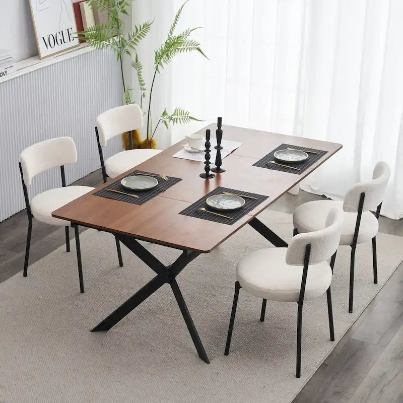 Ensemble de 4 chaises en tissu peluche avec cadre en métal