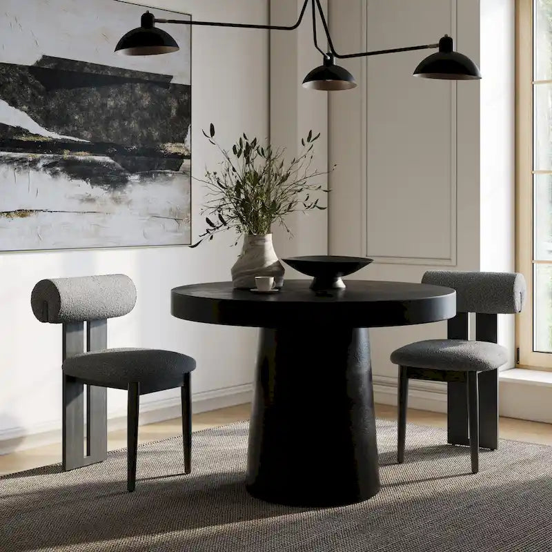 Table à manger ronde en béton noir | Piétement central | 4 places, Utilisation intérieure et extérieure