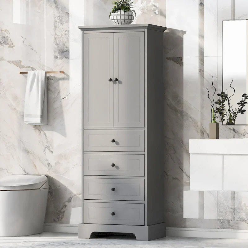 23.6 in. W x 15.7 in. D x 68.1 in. H Linen Cabinet with 2 Doors and 4 Drawers