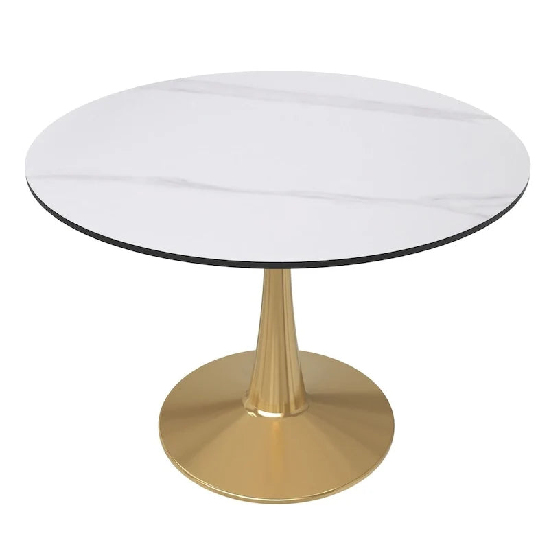 Table de salle à manger ronde de 40 po avec plateau en pierre frittée et structure en acier doré