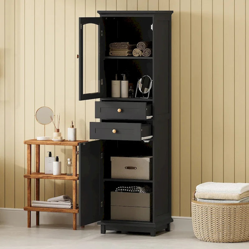Tall Bathroom Storage Cabinet with Glass Doors