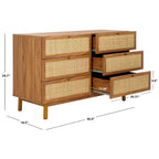 Commode 6 tiroirs avec façades en maille de rotin | Poignées rondes dorées | Rangement bohème pour chambre