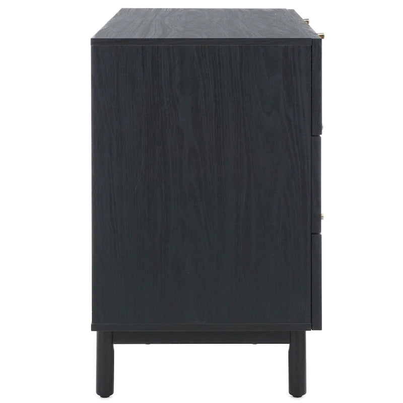 Commode 6 tiroirs avec façades en maille de rotin | Poignées rondes dorées | Rangement bohème pour chambre