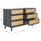 Commode 6 tiroirs avec façades en maille de rotin | Poignées rondes dorées | Rangement bohème pour chambre