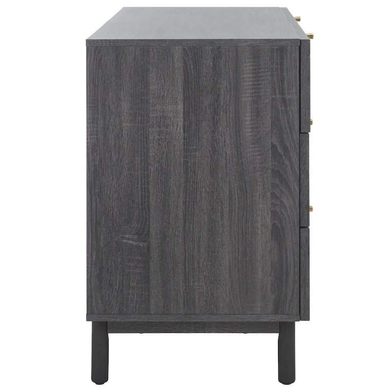 Commode 6 tiroirs avec façades en maille de rotin | Poignées rondes dorées | Rangement bohème pour chambre