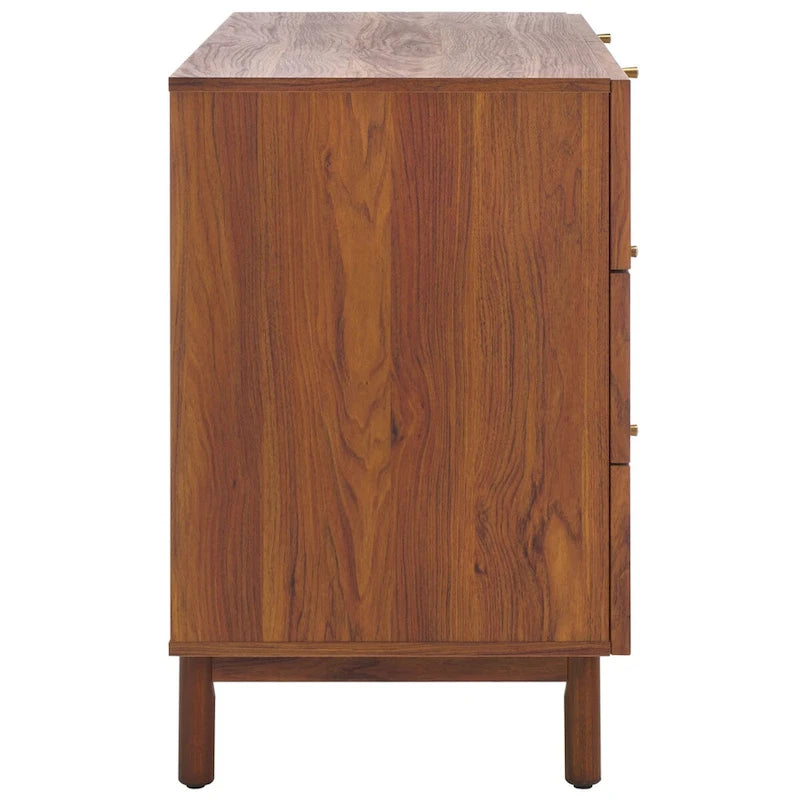 Commode 6 tiroirs avec façades en maille de rotin | Poignées rondes dorées | Rangement bohème pour chambre