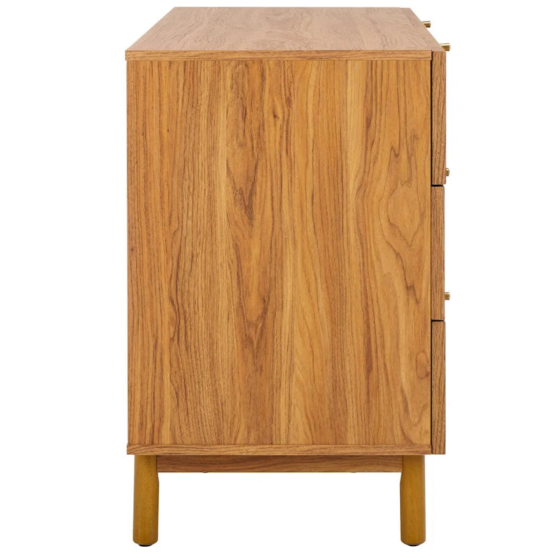 Commode 6 tiroirs avec façades en maille de rotin | Poignées rondes dorées | Rangement bohème pour chambre