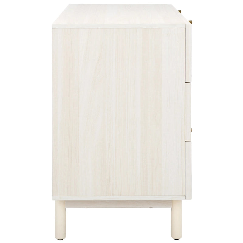 Commode 6 tiroirs avec façades en maille de rotin | Poignées rondes dorées | Rangement bohème pour chambre