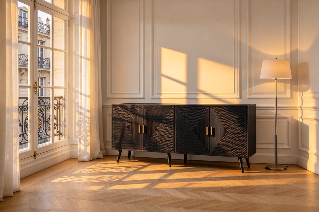 Buffet de rangement large en bois de 178 cm avec 4 portes et étagères réglables