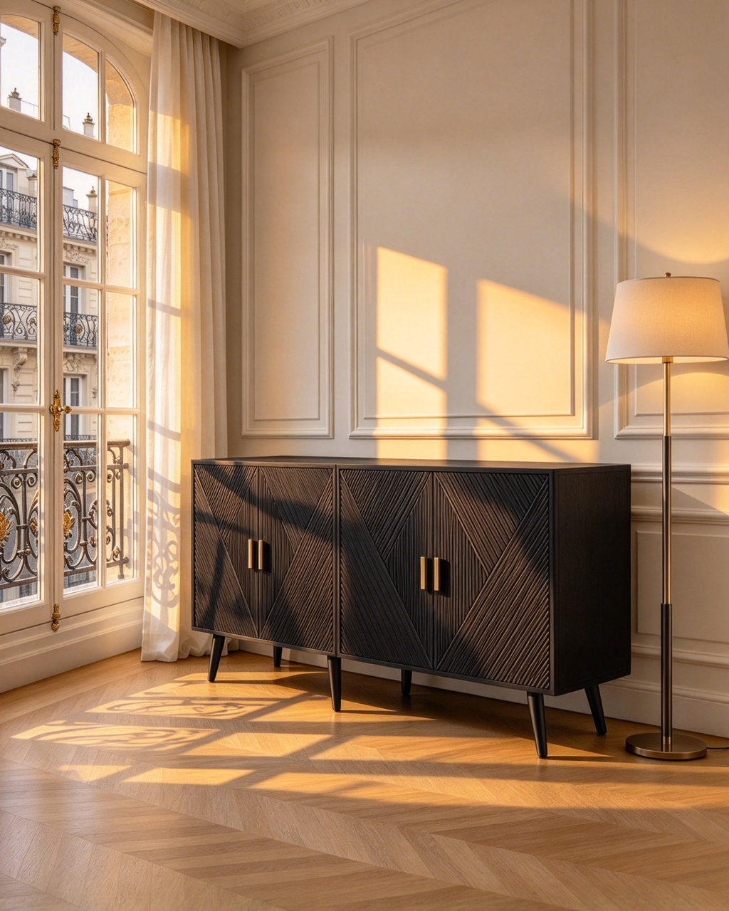 Buffet de rangement large en bois de 178 cm avec 4 portes et étagères réglables