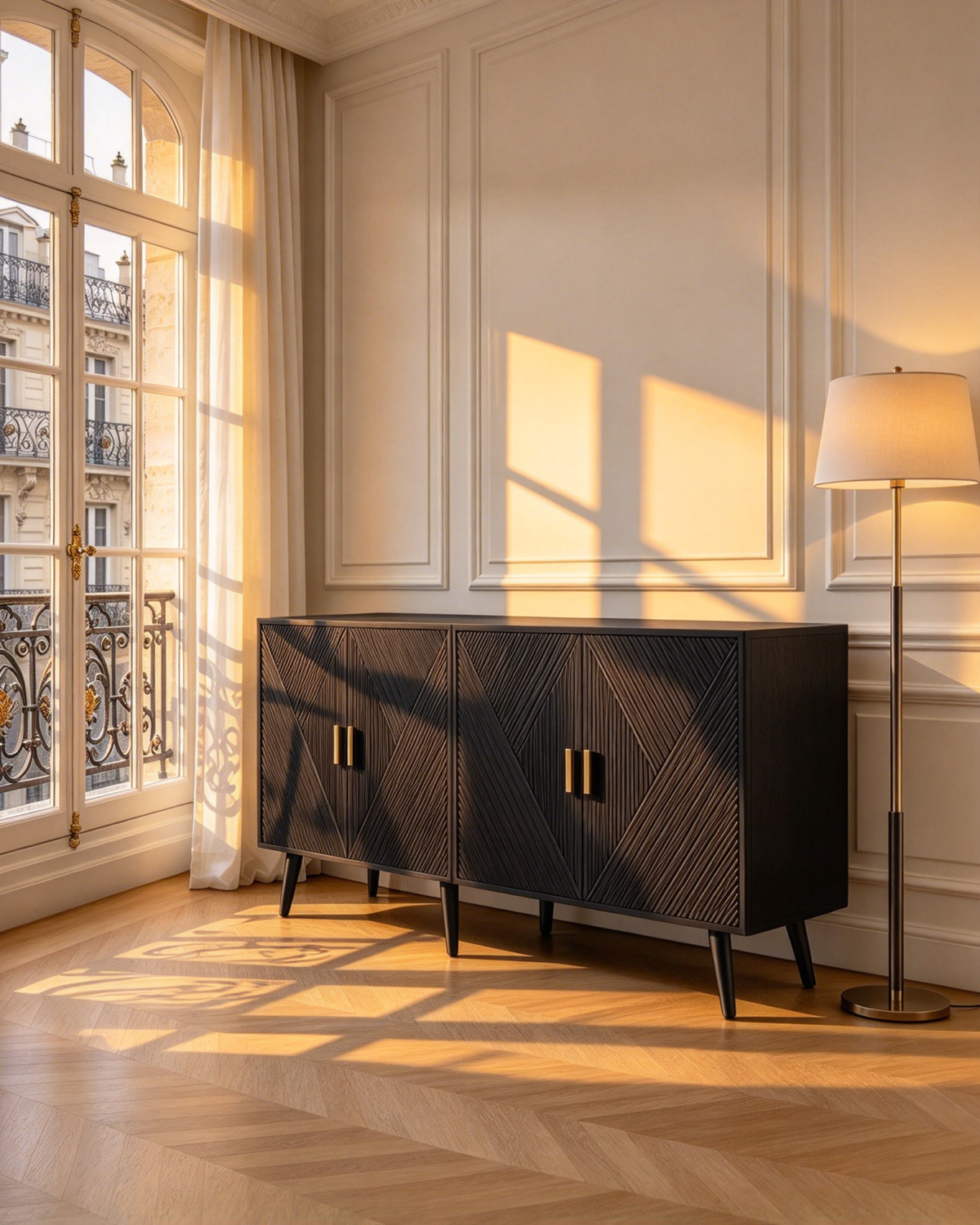 Buffet de rangement large en bois de 178 cm avec 4 portes et étagères réglables